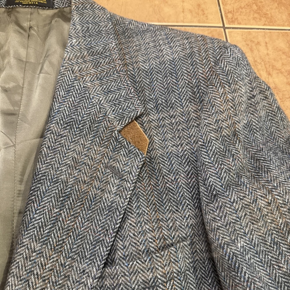 Evan Picone 44L Brown Multi Color Wool Tweed Herringbone Jacket ELBOW PATCHES - Picture 4 of 14